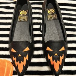 Strange Cvlt Cult Dagger Scary JackoLantern Orange Blk Halloween Flats WOMENS SZ 6.5 