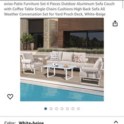 ovios Patio Furniture Set 4 Pieces Outdoor Aluminum Sofa Couch with Coffee Table Single Chairs Cushions High Back Sofa All Weather Conversation Set fo
