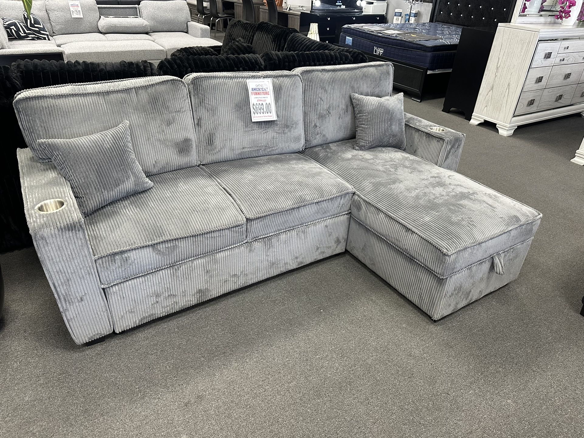 Gray Sofa Sectional W/ Pull Out Sleeper