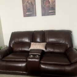 Brown Leather Loveseat Couch
