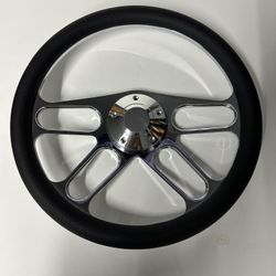 Chrome Billet 4 Spoke Universal Steering Wheel Black Wrap