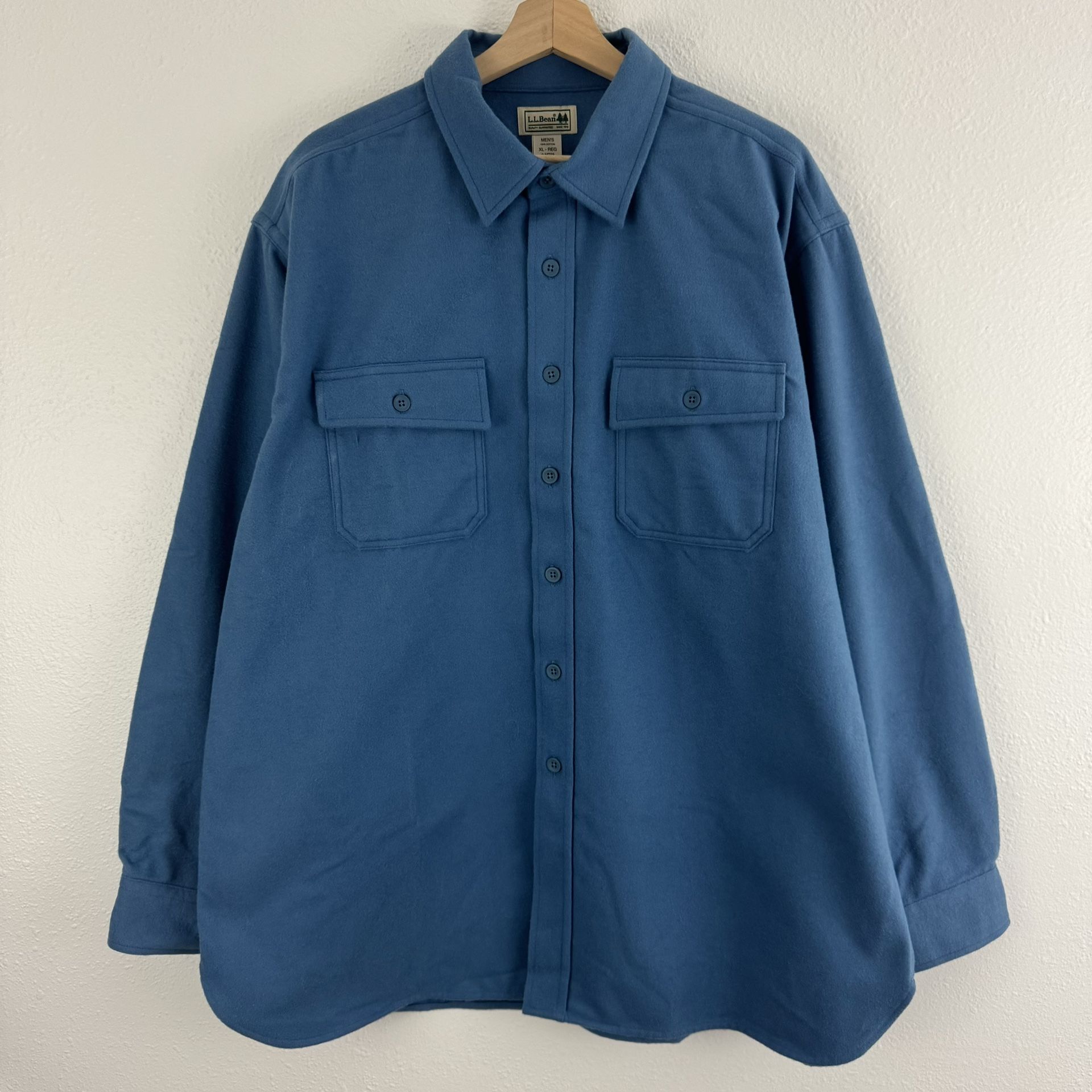 L.L. BEAN VTG Mens Blue Cotton Flannel Chamois Outdoor Hunting Button Down Shirt