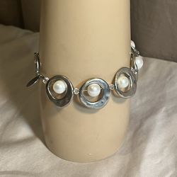 Nina Punzi Pewter Crystal Pearl Bracelet