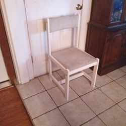 White Wooden Chair With Tan Cushion Seat