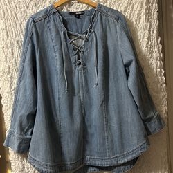 denim 24/7: Long Sleeved, Laced Front, Tunic, Size: 22W