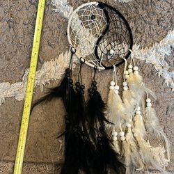 Handmade Yin Yang Dream Catcher Circular Net with Feathers Beads