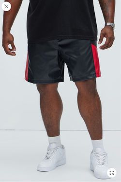 Men's Fahion Nova plus faux leather Black Shorts with Red Side Panels size 3XL