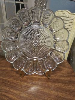 2 glass deviled egg platters