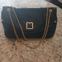 BCBG Black Leather Sh oulder Clutch Bag Features a Gold Chain & Hardware Clean Inside, BCBG MAX AZRIA , $30.00