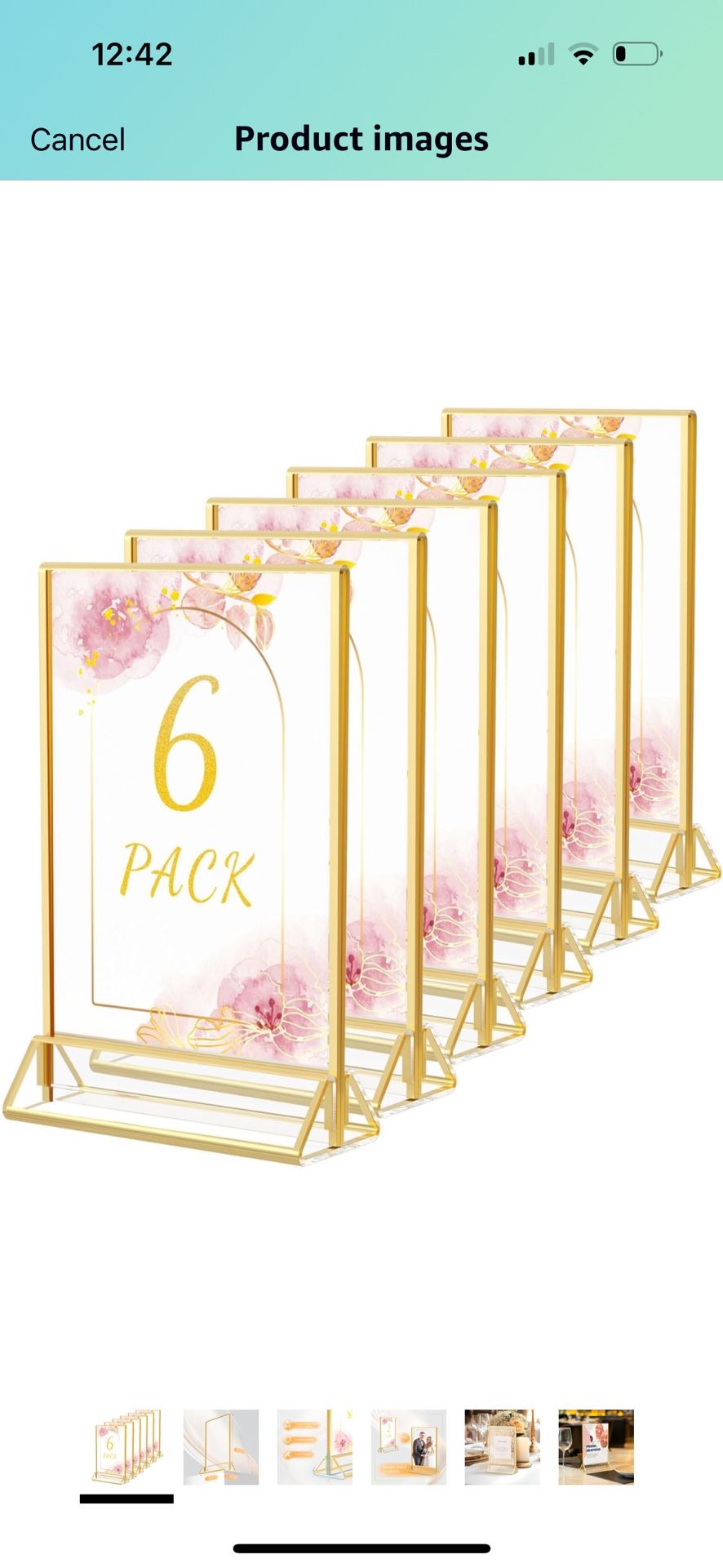 HIIMIEI Acrylic Gold Frames Sign Holders 4x6, Double Sided Table Menu Display Stand, Wedding Table Numbers Holder(6 Pack)