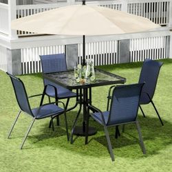 5Pcs Blue Outdoor Dining Set 
