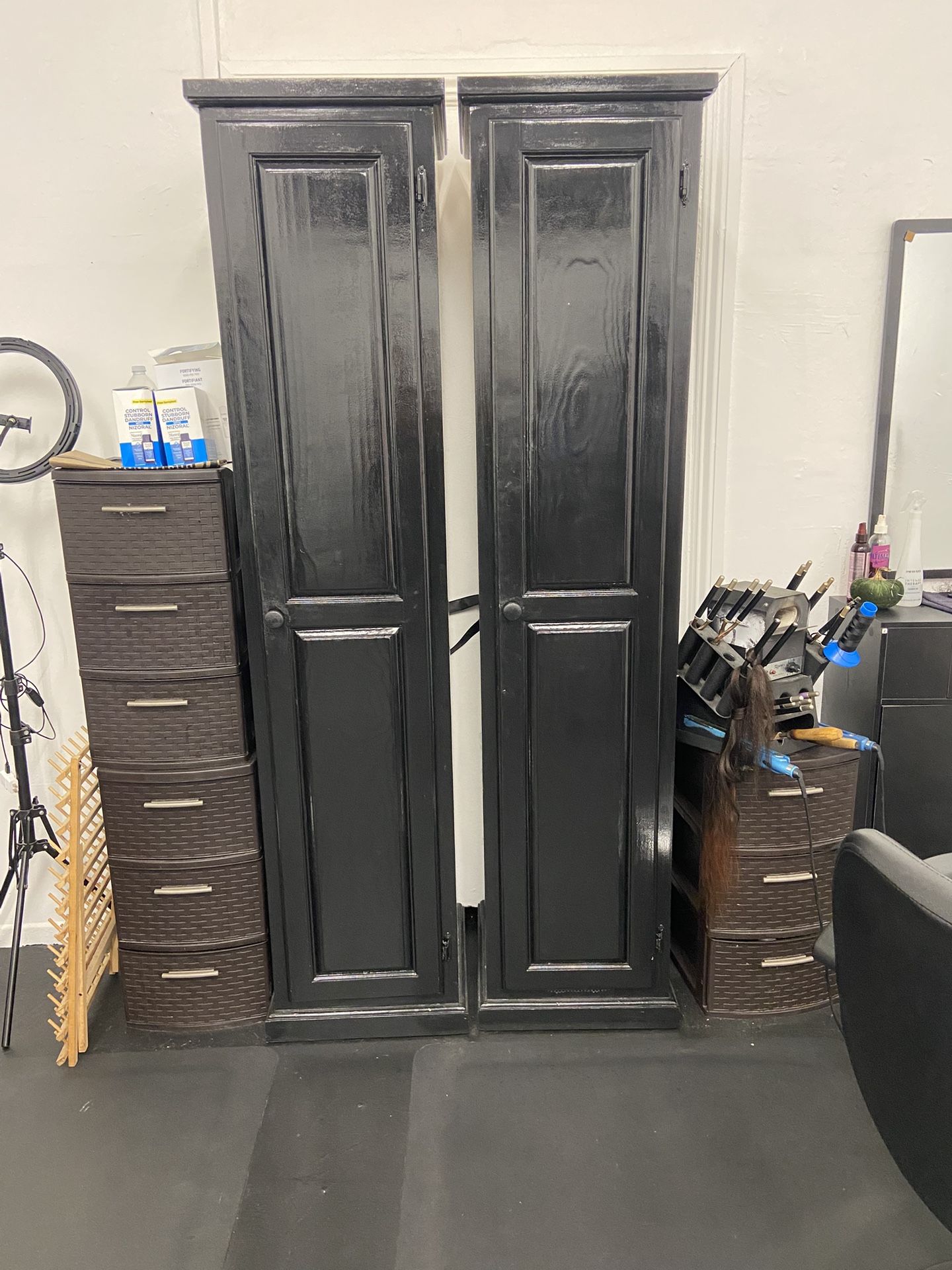 Black 4 Shelved Stand Alone Cabinets 