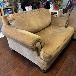 Large Brown Tan Fabric Loveseat Sofa Chair