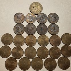 Antique Bronze President Coins And USA States Coins 1969 Vintage 