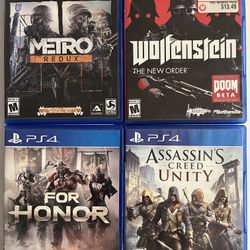 PS4 Video Game Lot #3 PlayStation 4 Metro Wolfenstein For Honor Assassin’s Creed