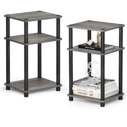 Tier Turn-N-Tube End Table / Side Table / Night Stand / Bedside Table with Plastic Poles, 2-Pack, French Oak Grey/Black