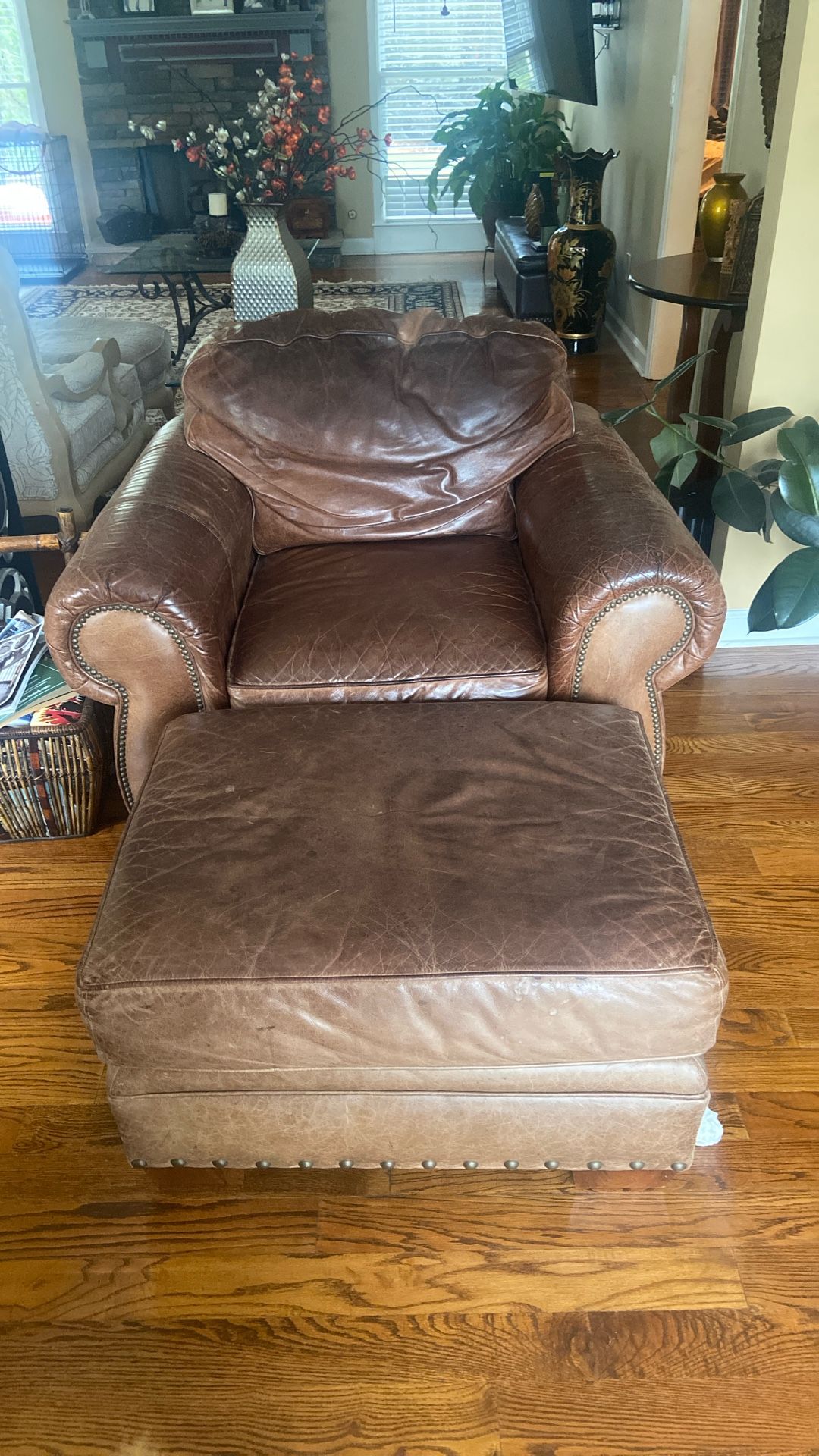 Leather Chair And  Ottoman 