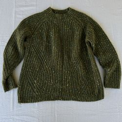 Talbots Cable Knit Dark Green Marled Sweater Woman’s Size Medium