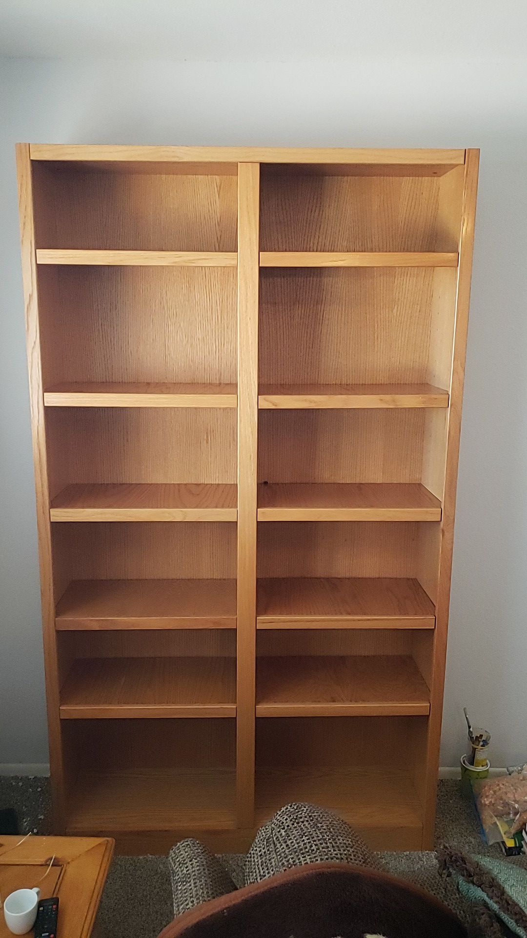 7 foot Oak Bookcase- adjustable shelves