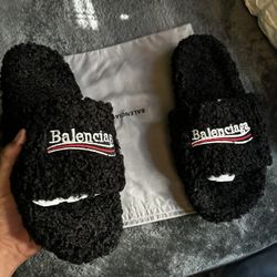 Balenciaga Black Fur Slides