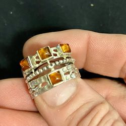 Amber Ring, Sterling Silver