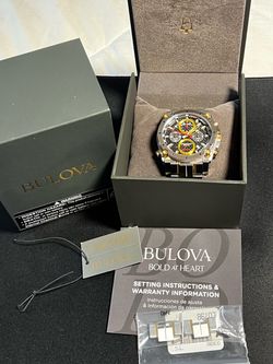 Bulova Precisionist Men’s 47mm Chronograph 300m Tachymeter Quartz, Black Dial, Box