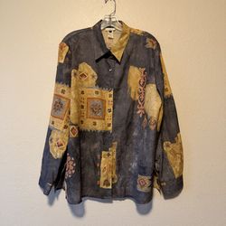 Klassy USA, Vintage 90’s Womens Multicolor Sheer Geometric Button Down Blouse XL