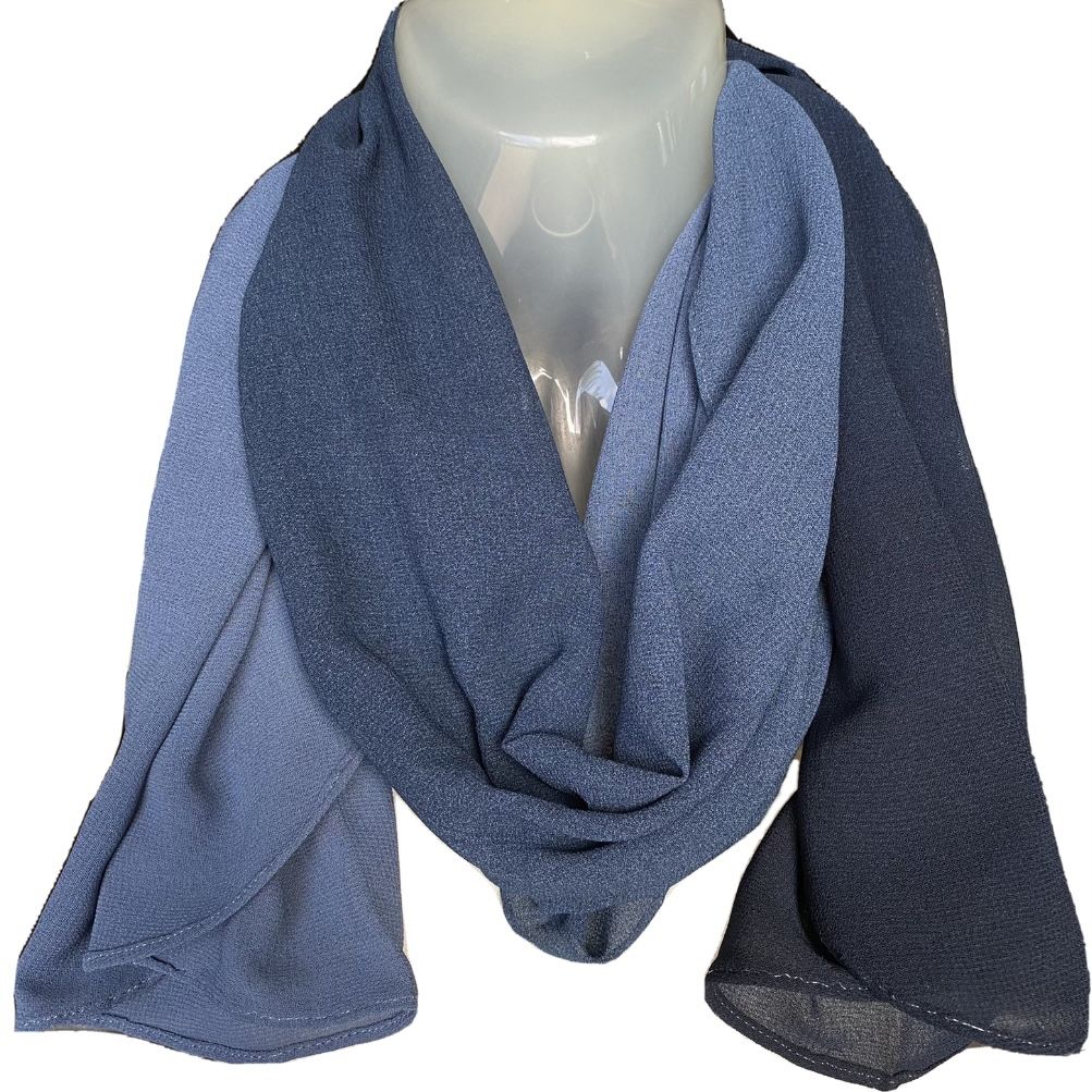 BLUE OMBRE SCARF RECTANGLE HIJAB HEAD WRAP SHAWL DENIM BLUE NWT 53 in X 18 in  NOT DENIM! JUST DENIM COLOR  Condition: New with tags  Season: Fall, Sp