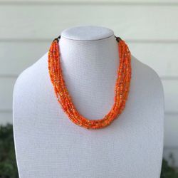 Beaded Necklace/Yellow Necklace/Orange Necklace/ Bohemian Necklace/Layered Necklace/Multi-Strand Necklace/Adjustable Necklace