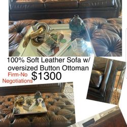 Soft Leather Sofa W Oversized Button Ottoman!!