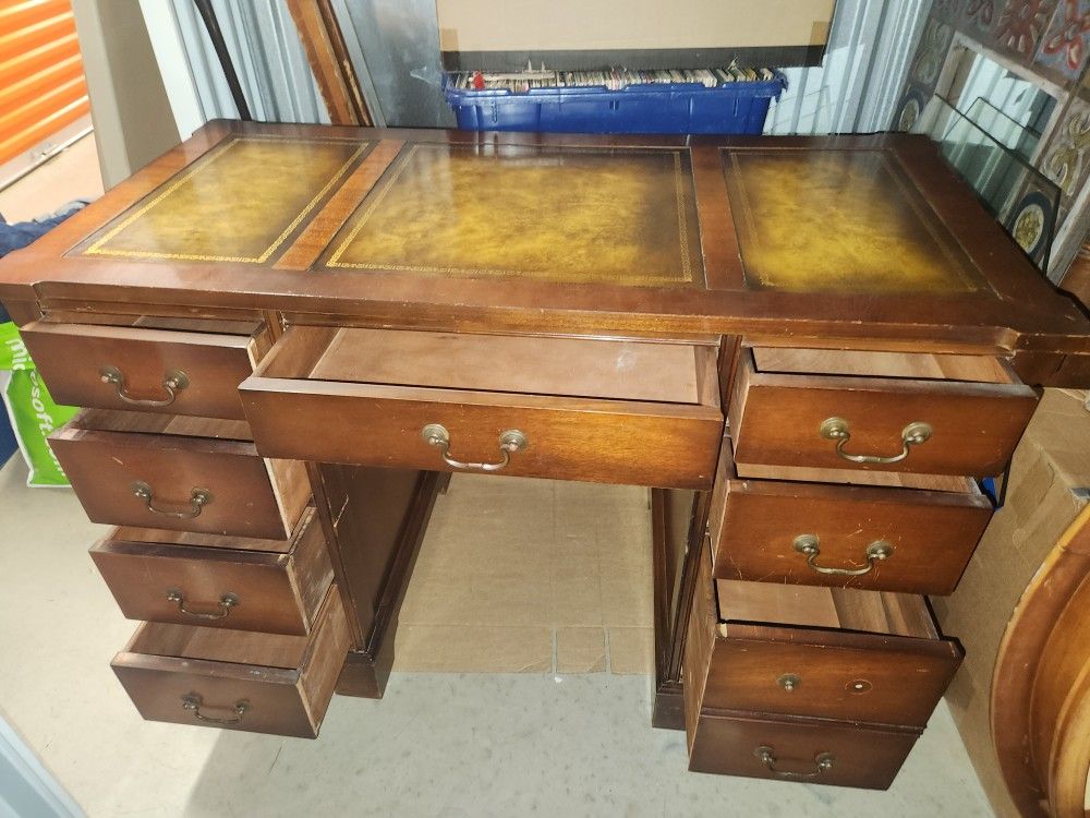 Vintage Double Pedestal Desk With Bail Pulls
