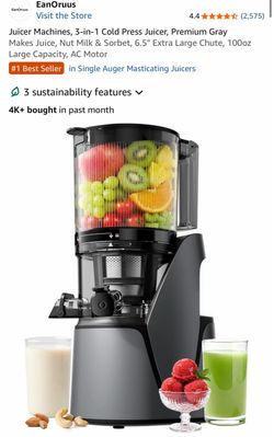New in Sealed Box- EanOruus Juicer Machines, 3-in-1 Cold Press Juicer with 6.5" Extra Large Chute
