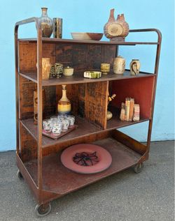 Vintage reclaimed and repurposed rolling cart/etagere