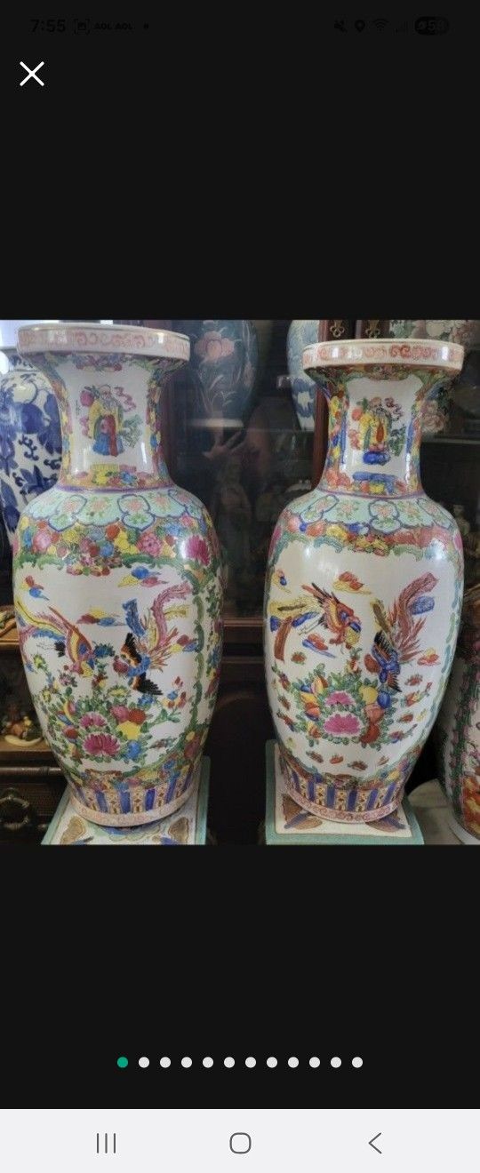 25" x 11" Pair of 1960's Chinese Famille Rose Porcelain Floor Vases