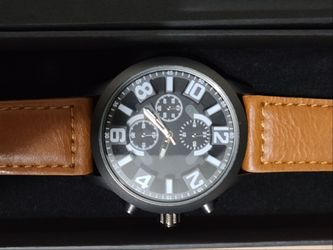 Men's Chronograph Watch Brown Leather Strap