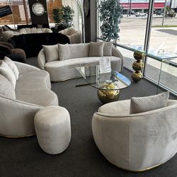 Gray/ Beige Curved Sofa And Loveseat ❤️‍🩹Same Day Delivery 🚚 Not Credit Needed