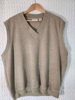 Vintage Reebok Sweater Vest Men's Large Green Cotton Chunky V-Neck Golf