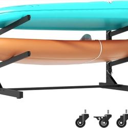 Kayak Storage Rack, Heavy Duty Kayak Stand Canoe Rack with Wheels, Freestanding Kayak Holder Stand for Kayaks, Canoes, Surfboard, Paddleboard Storage