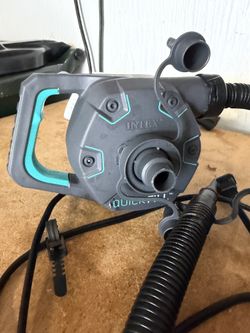 Intex Premium Quick-Fill 120V AC Electric Air Pump for Air Mattress & Inflatables, 3 Nozzles - Gray/Green