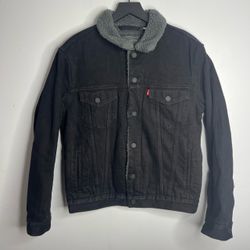 Levis Type 3 Trucker Denim Jean Sherpa Jacket Mens Small Black