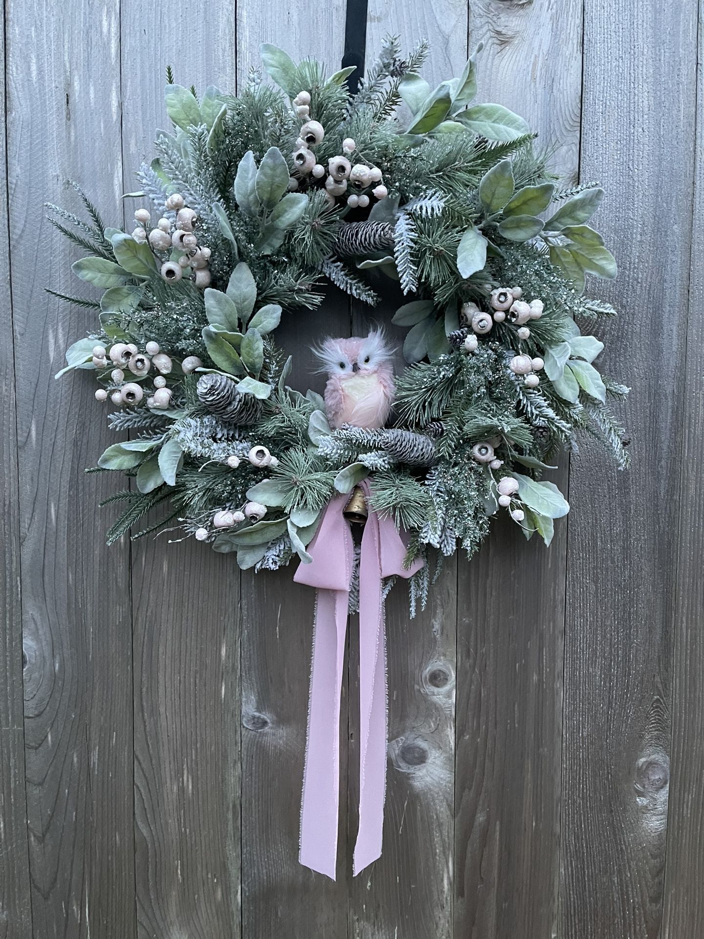 Handmade Winter Holiday Pink and Gold Wreath