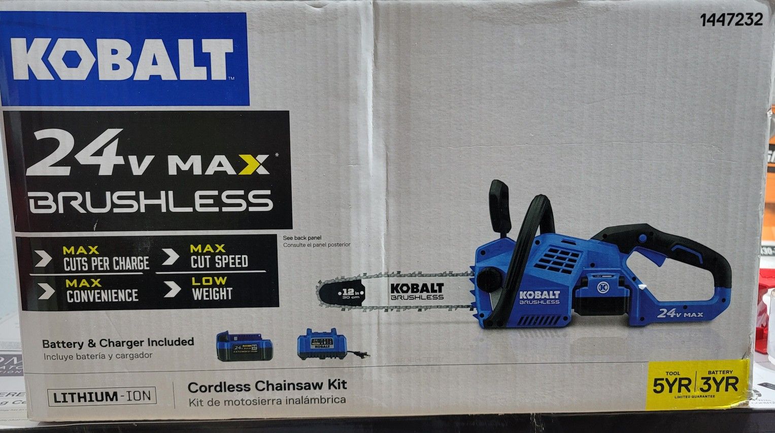 Kobalt 24V  12-in Brushless Cordless Electric Chainsaw, 4.0Ah Battery & Charger Included 