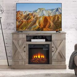 Farmhouse Classic Media TV Stand Antique Entertainment Console with 18" Electric Fireplace Insert for TV up to 50" with Opening