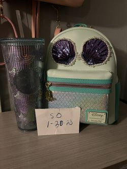 New With Tags The Little Mermaid Loungefly Sequin With Starbucks Tumbler Selling As Set