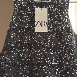 ZARA Grey Crocheted Sequins Sweater Vest Size MED NEW!!!