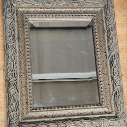 Antique Victorian Silver Gold Wood Mirror  Frame, 12x9