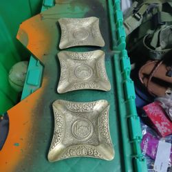 vintage Turkish brass ashtray set. 