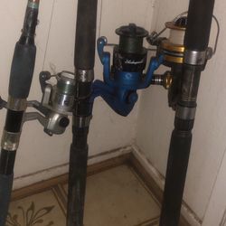 3 Fishing Poles And 1 Tackles Boxes 