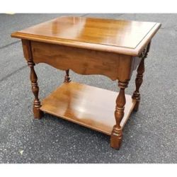 A pair of Ethan Allen Maple Two-Tier Single Drawer Side Tables 