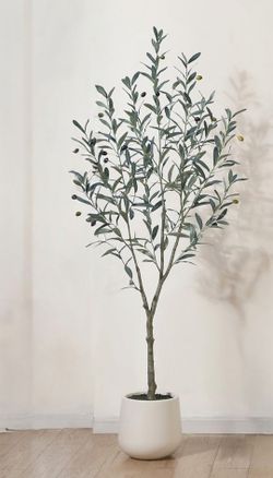 Brand New Faux 5-Ft Olive Tree in White Pot - Open Box / Unused